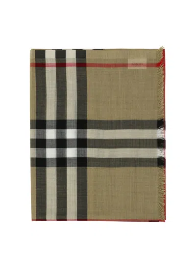 Burberry Wool And Silk Check Scarf In Green