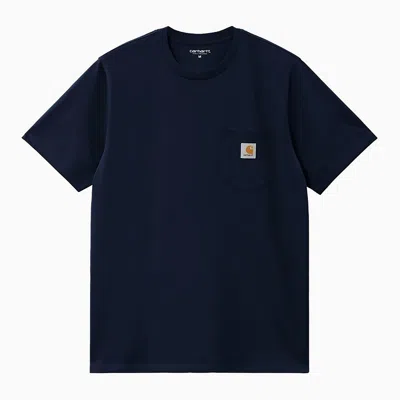 Carhartt Wip S/s Pocket Dark Navy Cotton T Shirt In Black