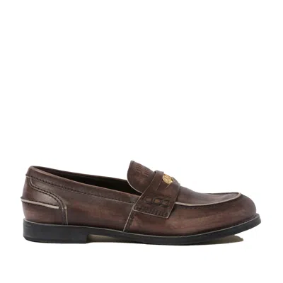 Miu Miu Coin Plaque Penny Loafers In Brown