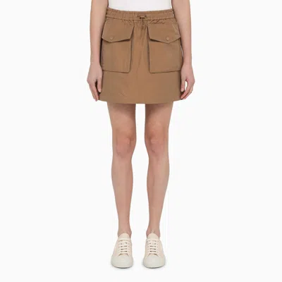 Moncler Sand Colored Cotton Blend Miniskirt In Cream