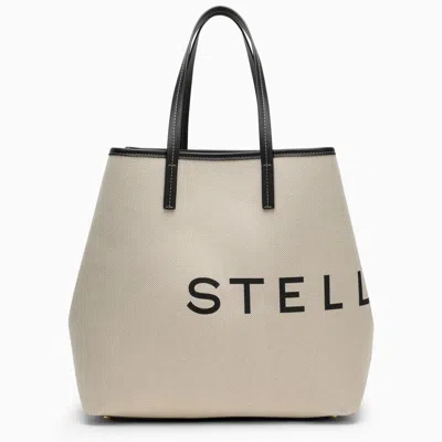 Stella Mccartney Stella Mc Cartney Ecru Cotton Blend Tote Bag With Logo In Neutral