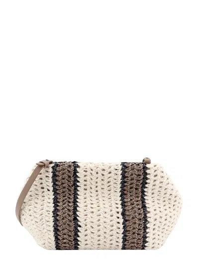 Brunello Cucinelli Knitted Bag With Rafia Effect In Neutrals