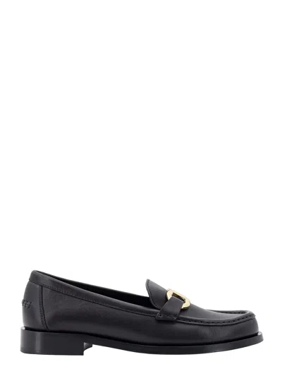 Ferragamo Leather Loafer With Iconic Gancini Detail In Gray