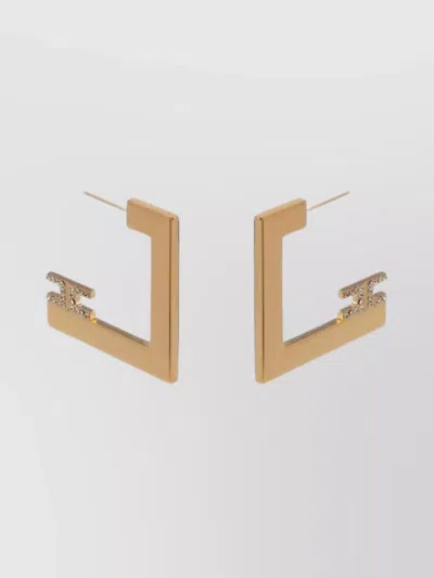 Elisabetta Franchi Double Geometric Logo Earrings In Golden