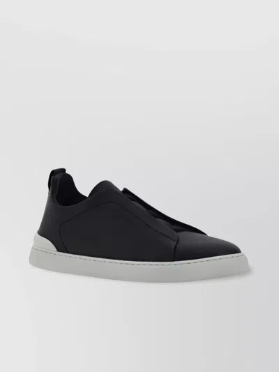 Zegna Low-top Leather Sneakers In Black