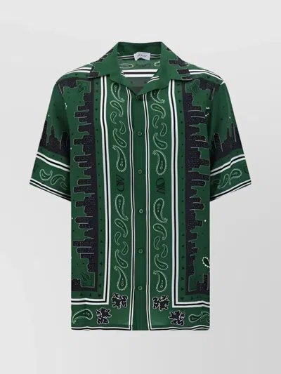 Off-white Bowlling Bandana-print Short-sleeve Shirt In Green