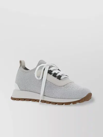 Brunello Cucinelli Sparkling Cotton Knit Sneakers In White
