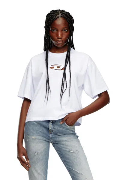 Diesel T-shirt Boxy Con Oval D Cut-out In Bianco