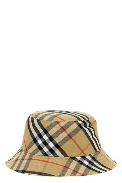 Burberry Women Logo Embroidery Check Bucket Hat In Cream