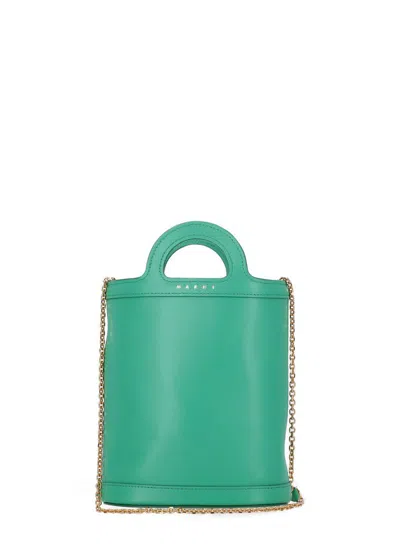 Marni Logo Detailed Open Top Bucket Bag In Green