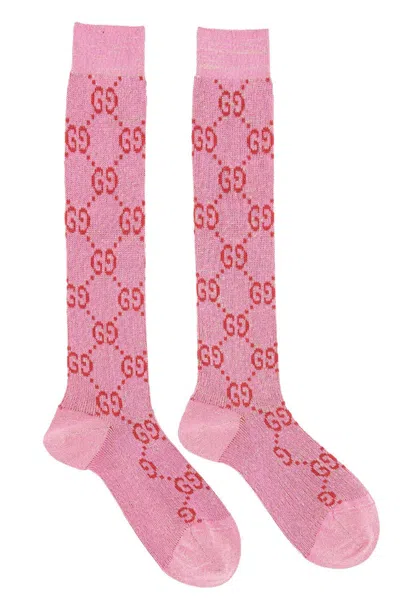 Gucci Women All Over Logo Socks In Pink