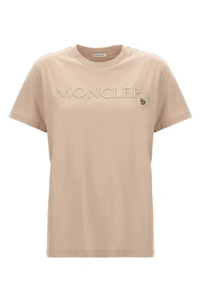 Moncler Women Logo Embroidery T-shirt In Cream