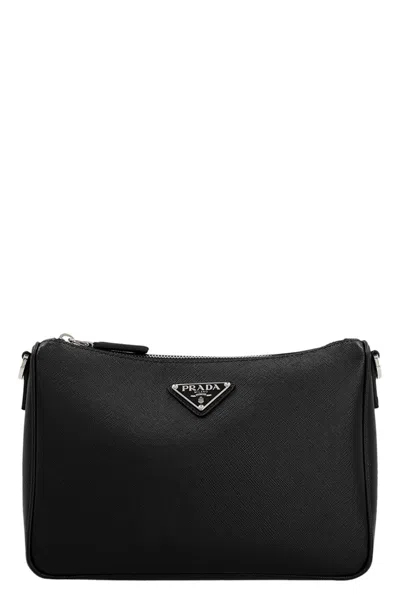 Prada Men Re-nylon & Saffiano Crossbody Bag In Black