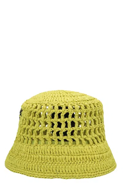 Prada Women Logo Raffia Bucket Hat In Yellow