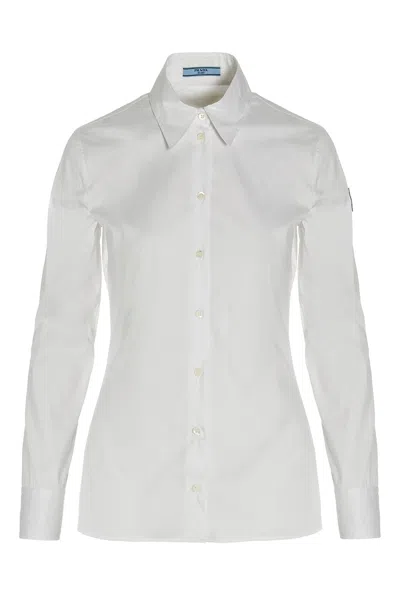 Prada Women Poplin Logo Shirt In White