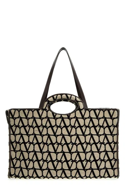 Valentino Garavani Luxurious Le Troisieme Tote Handbag In Naturale/nero/fondant For Women In Multicolor