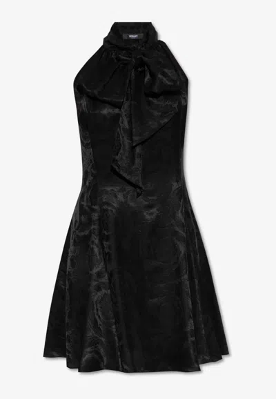 Versace Barocco Jacquard Satin Mini Dress In Black