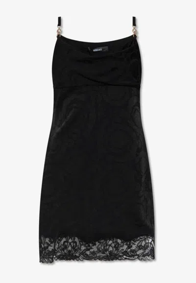 Versace Barocco Lace Sleeveless Mini Dress In Black