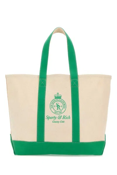 Sporty And Rich Cotton Canvas Shopping Bag With Contrasting Handles In Beige O Tan