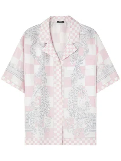 Versace Top In Pastel Pink/white/silver