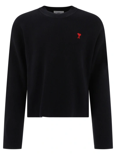 Ami Alexandre Mattiussi Ami Paris Red Ami De Coeur Sweater In Black