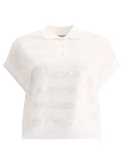 Brunello Cucinelli Cotton Piqué Polo Shirt With Dazzling Stripes Polo Shirts In White