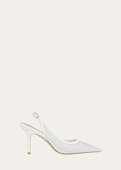 Stuart Weitzman Emilia Crystal Mesh Slingback Pumps In White Frosted Whi