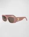 Celine Triomphe Acetate Rectangle Sunglasses In Shiny Pink Brown