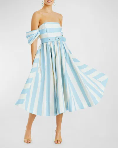 Mestiza New York Odette Striped Off-shoulder Midi Dress In Blue Stripe