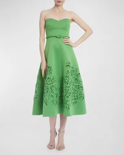 Badgley Mischka Women's Strapless Laser-cut Midi Dress In Green