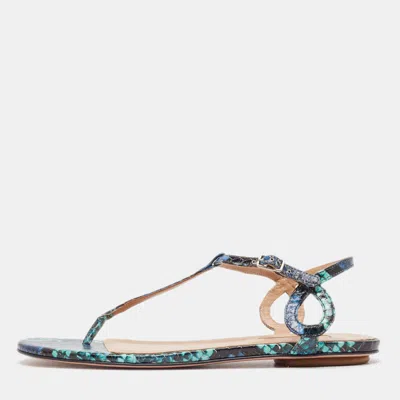 Pre-owned Aquazzura Tricolor Embossed Python Almost Bare Sandals Size 36 In Blue
