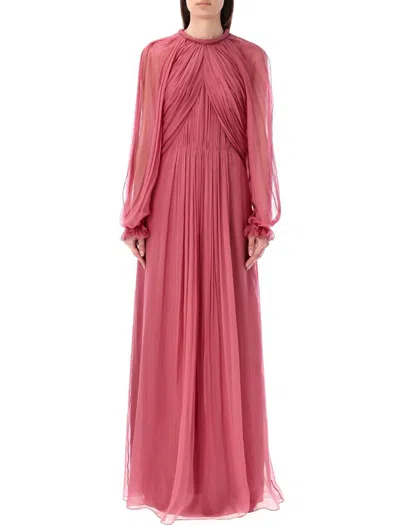 Alberta Ferretti Organic Chiffon Long Dress In Pink