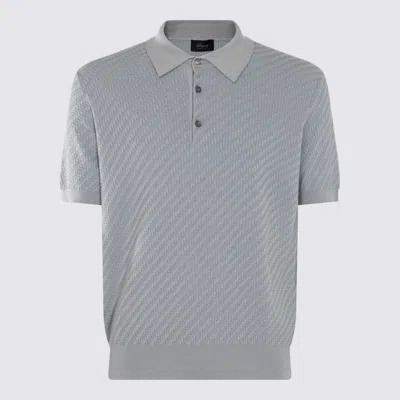Brioni Light Blue Cotton-silk Blend Polo Shirt In Gray