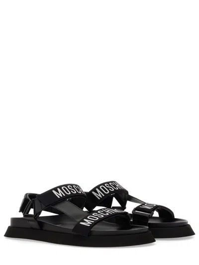 Moschino Logo Sandals In Black