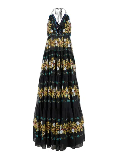 Etro Multicolor Maxi Dress With Floral Print In Cotton Woman In Black