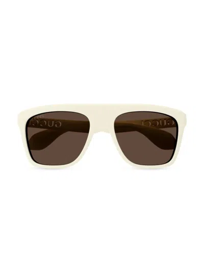 Gucci Men's Logo-cutout Acetate Rectangle Sunglasses In Ivory Dark Grey