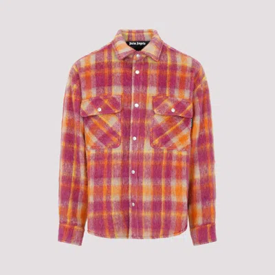 Palm Angels Burgundy Brushed Check Virgin Wool Shirt In Red