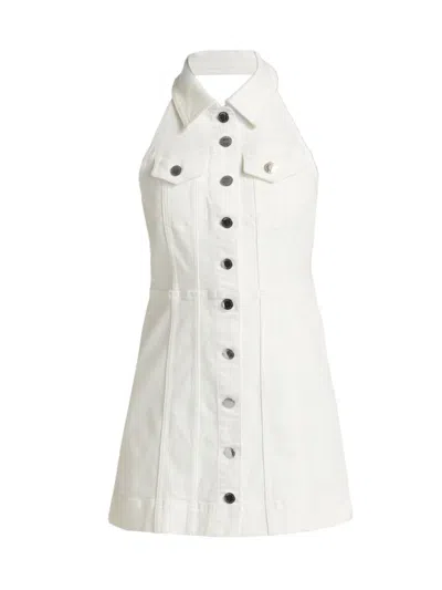 Alice And Olivia Kendall Denim Halter Dress In Off White