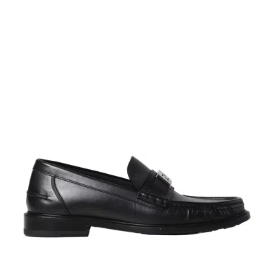 Fendi Ff Leather Loafers In Black