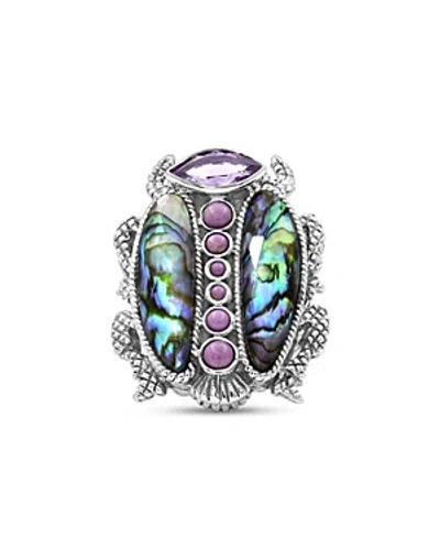 Stephen Dweck Abalone And Amethyst Scarab Ring In Sterling Silver In Multi