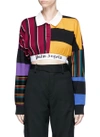 PALM ANGELS Logo print stripe patchwork cropped polo top