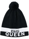 DOLCE & GABBANA DOLCE & GABBANA LOGO QUEEN INTARSIA HAT - BLACK,FRH09KF89DV12321382