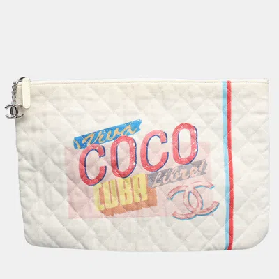 Pre-owned Chanel Coco Cuba Fabric Clutch In White