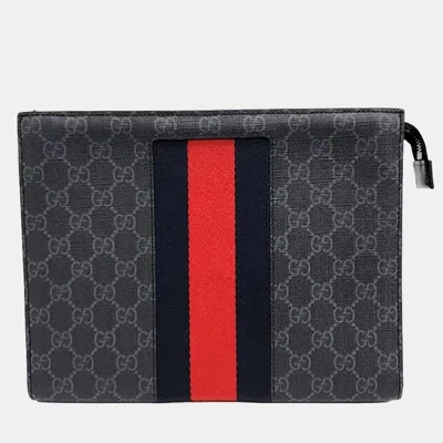 Pre-owned Gucci Gg Supreme Wed Pouch (475316) In Black