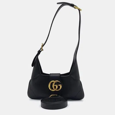 Pre-owned Gucci Black Leather Small Aphrodite Crescent Shoulder Bag