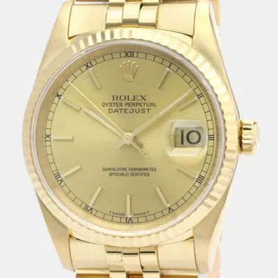 Pre-owned Rolex Champagne 18k Yellow Gold Datejust 16238 Automatic Men's Wristwatch 36 Mm