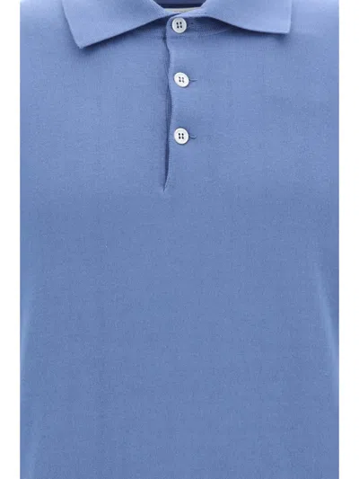Brunello Cucinelli Cotton Polo Jumper In Blue