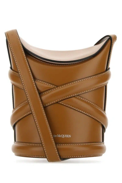 Alexander Mcqueen Woman Biscuit Leather The Curve Bucket Bag In Brown