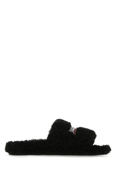 Balenciaga Woman Black Eco Shearling Slippers