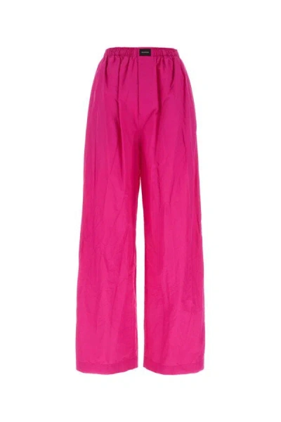 Balenciaga Woman Fuchsia Cotton Wide-leg Pant In Pink